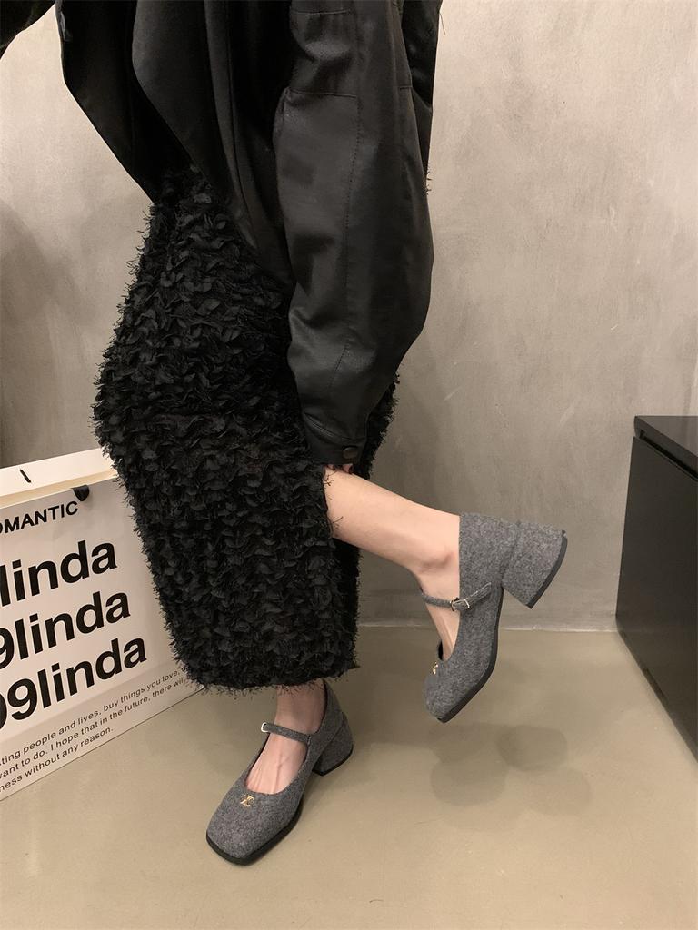 High Sense~ Mary Jane Schuhe Damen Goldschnalle mit Loafers Frühlingskleid Tragen 5Cm Kleine Lederschuhe