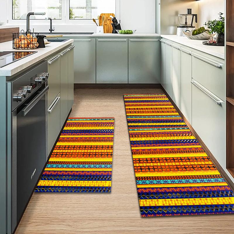 Bohemian Print Waterproof Kitchen Rug with Non-Slip, Thick Cushioned Design for Anti-Fatigue Comfort