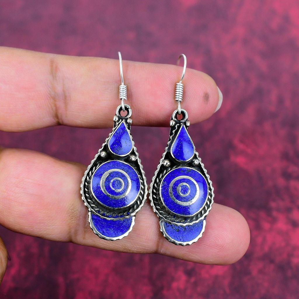 Lapis Lazuli 925 Solid Sterling Silver Nepali Earrings, Handmade Gemstone Earrings Jewelry, Gifts For Wife Brand New Earrings
