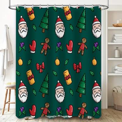 Christmas Decor Shower Curtain with Festive Print Waterproof Fabric Perfect for Holiday Season Decoration