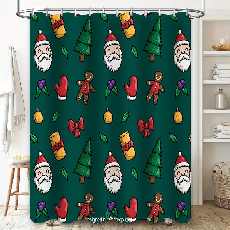 Christmas Decor Shower Curtain with Festive Print Waterproof Fabric Perfect for Holiday Season Decoration