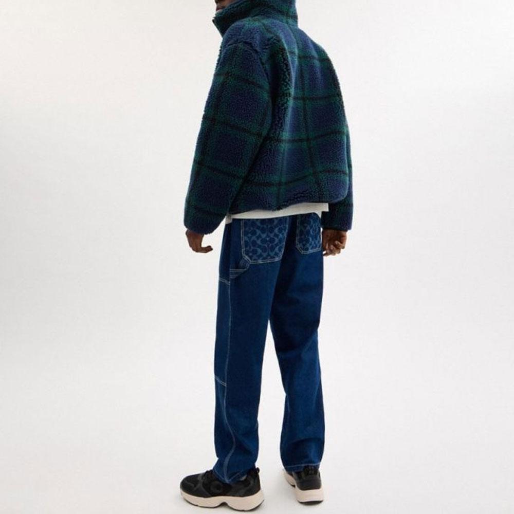 Coach Imitation Lamb Fleece Zipper Plaid Jacket Men Jacket Dark-Green CW688-P9F