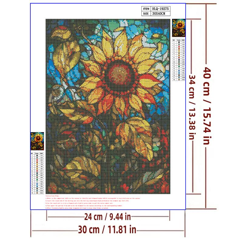 5d DIY Diamond Painting Cross Stitch Colored Glass Sunflower Diamond Embroidery Mosaic Full Round Drill Home Decor Arts