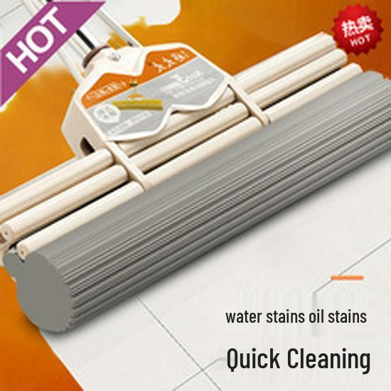 38CM Stainless Steel Hands-Free PVA Roller Mop: Absorbent Sponge for Wet & Dry Use