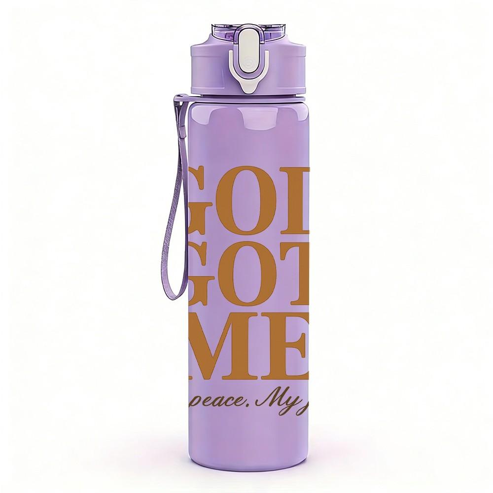 1PC God Got Me Faith Quote Print 750ml Color Plastic Sports Water Bottle Leakproof Flip Straw Lid Suitable for Sports Office Home Use