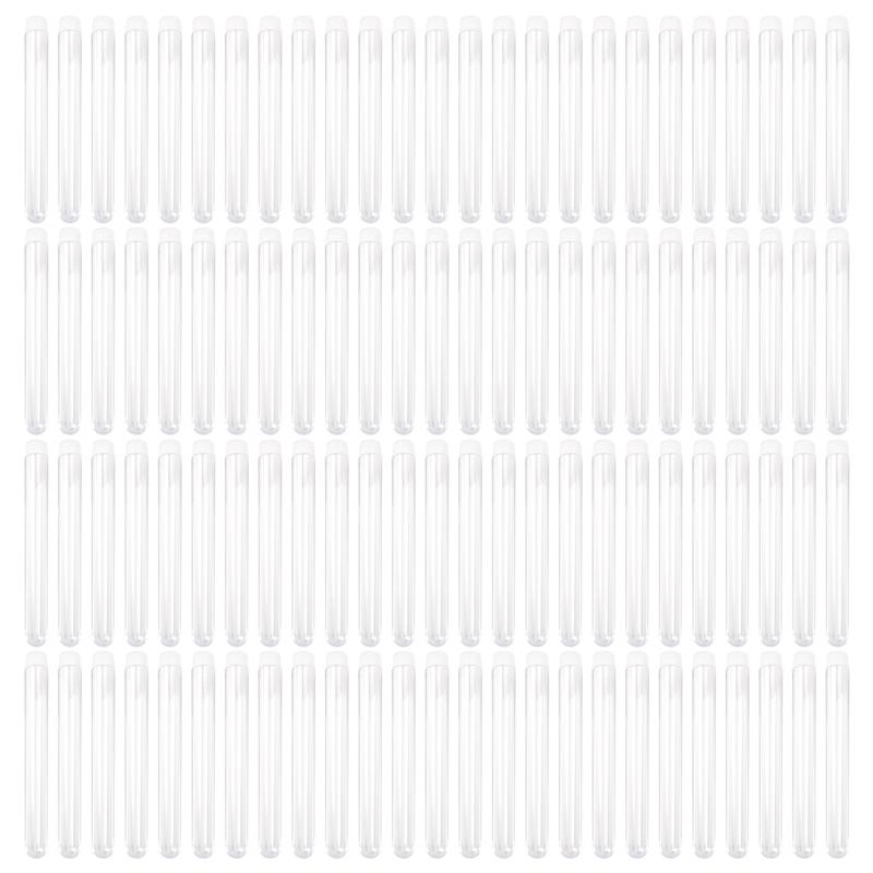 A20F-100Pcs 12X100mm Transparent Laboratory Clear Plastic Test Tubes Vials With Push Caps School Lab Supplies