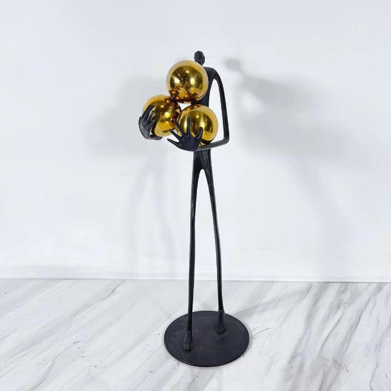 Minimalist Black Men Ornaments Golden Ball Decorative Character Statue Desk Decoration Abstract Figure Sculpture