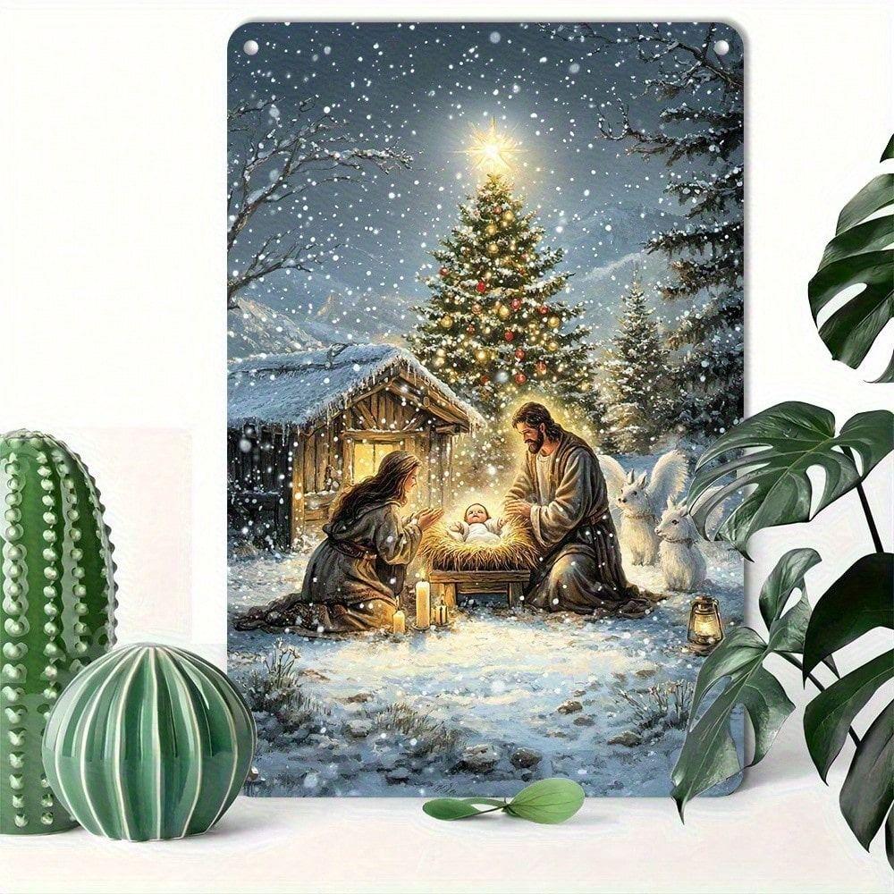 Metal Tin Sign Watercolor Christmas Tree Retro Wall Decor 20x30cm