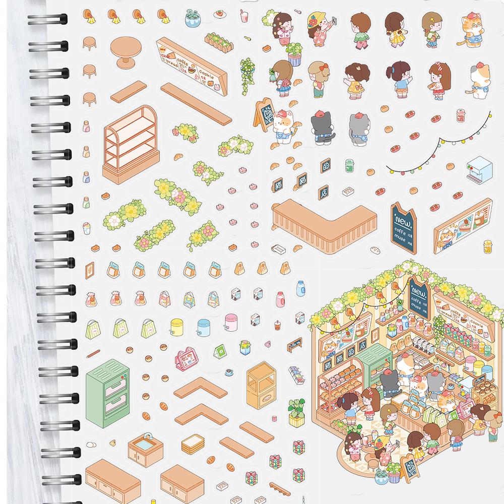 Cat shop Festival Landscape Sticker Laptop Restaurant Stationery Cabin Skateboard Bicycle Miniature Skateboard Scene Decals