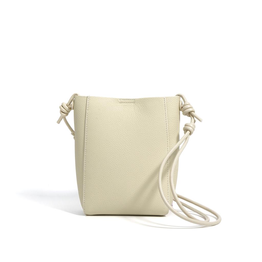 New Top Layer Cowhide Leather Lightweight and Simple Tote Bag for Women Versatile Bucket Crossbody Bag Knot Adjustable Shoulder Bag