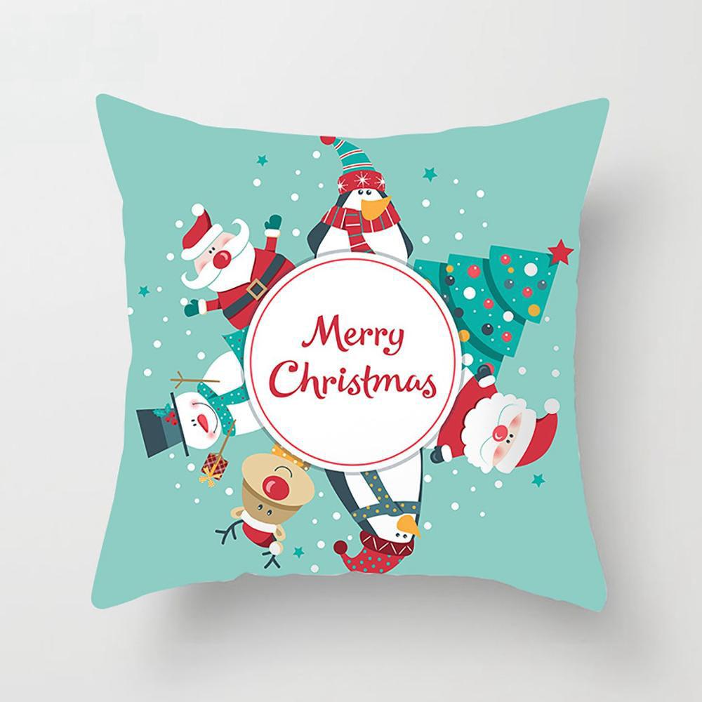 Weihnachtsdekorationen Kissenbezug mit Weihnachtsmann-Druck für Zuhause Wohnzimmer Sofadekoration quadratischer Polyester-Kissenbezug