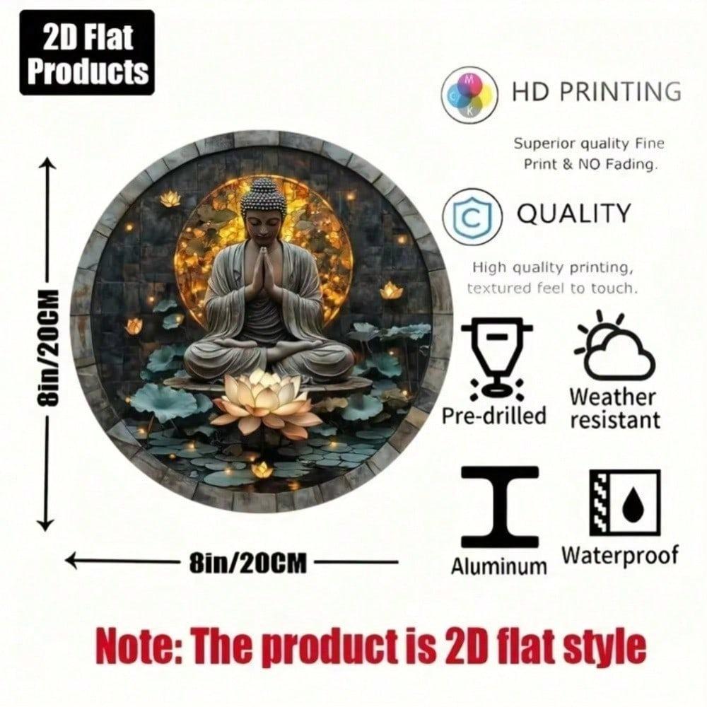 Vintage Zen Buddha Tin Sign Round Wall Art Home Office Decor Illuminated