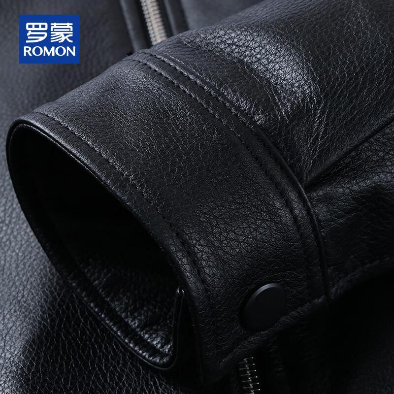 ROMON Men's Genuine Cowhide Leather Lapel Jacket