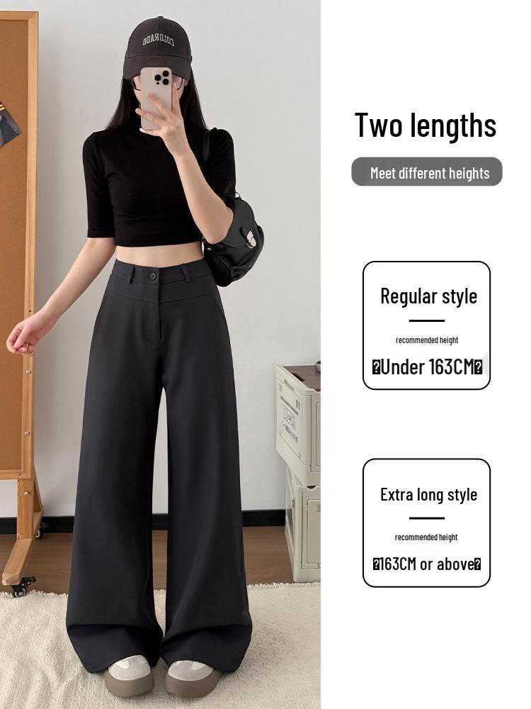 Women's French Style High-Waisted Wide-Leg Suit Pants - Spring/Summer Draping Straight-Leg, Slim Fit, Casual Long Pants
