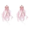 Exaggerated Floral Long Feather Tassel Earrings for Women, An Artistic Ear Accessory.