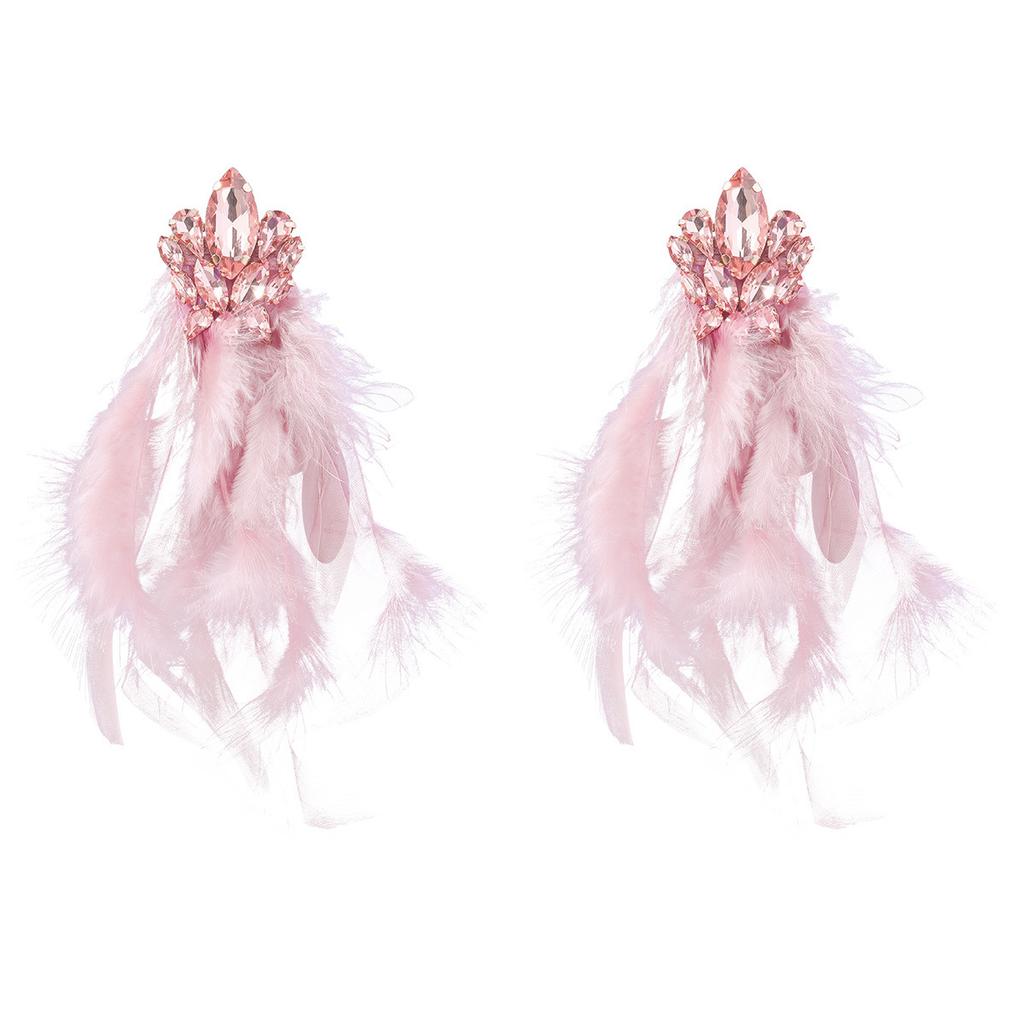 Exaggerated Floral Long Feather Tassel Earrings for Women, An Artistic Ear Accessory.