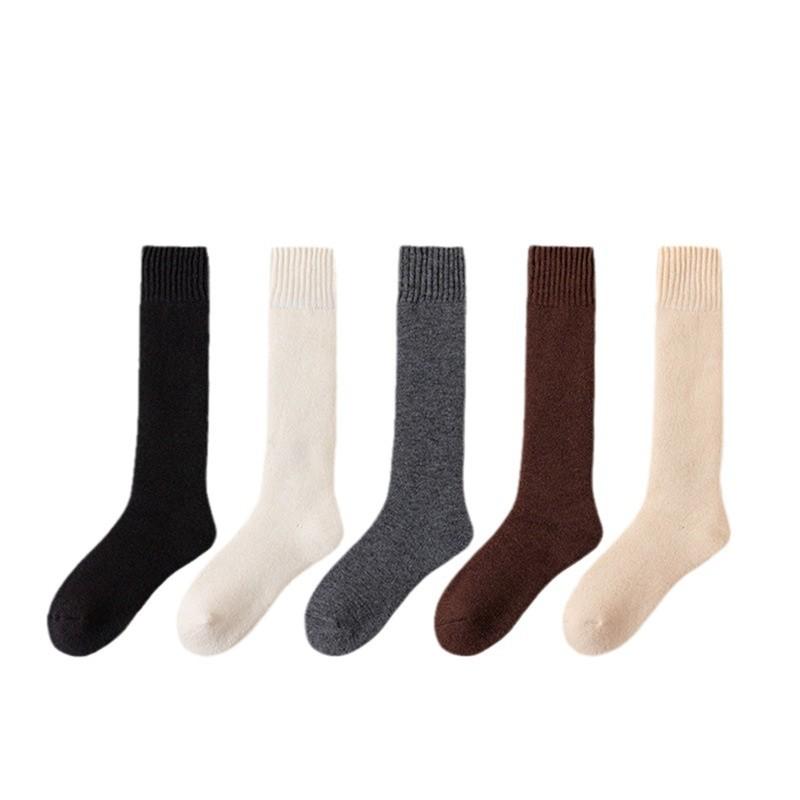 Chaussettes hautes en cachemire pour femmes, Chaussettes longues en laine d'automne et d'hiver, Épaissies avec du cachemire, Chaussettes de nuit confortables et chaudes