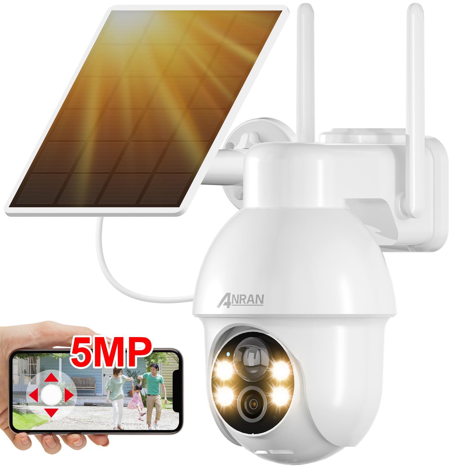 

ANRAN Outdoor Security Camera with 5MP Fully Solar No Power Supply 5dBi WiFi Alexa Nighttime Color Shooting PIR Human Audio and Optical Family Video білий