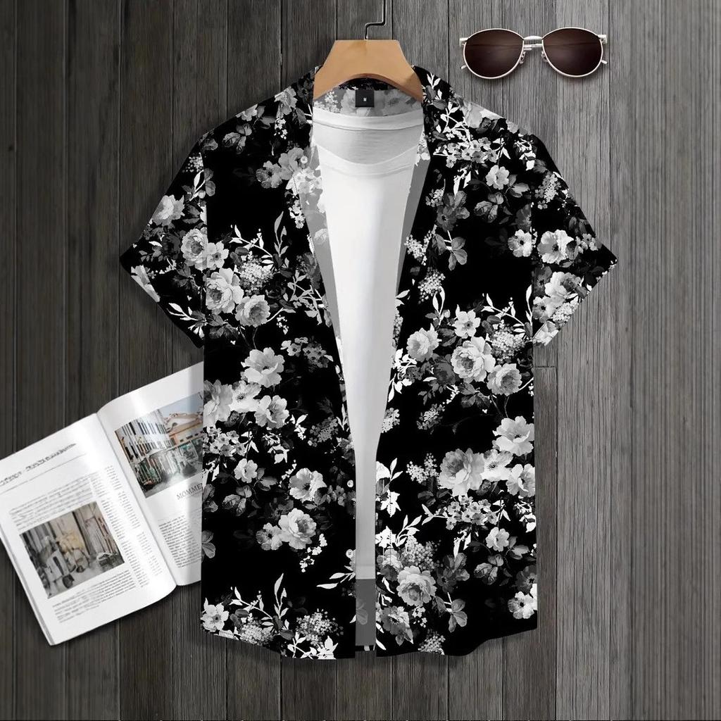 Summer Men Short Sleeve 3D Digital Print Hawaii Shirt Men Casual Lapel Button Shirt Tops