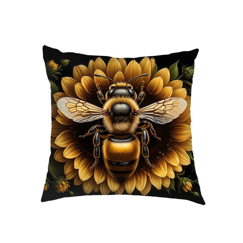 Cartoon Golden Bee and Flower Cushion Covers Dragonfly Pillowcase Sofa Bedroom Office Pillowcases Home Party Car Bedding Gift