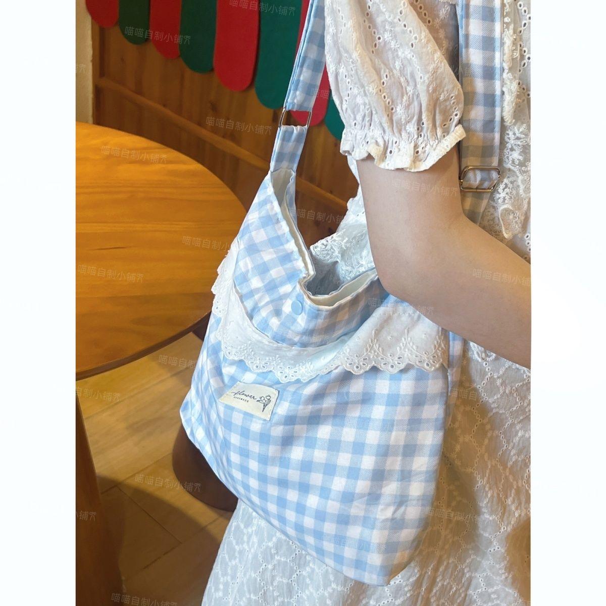 

Летняя дофаминовая клетчатая наплечная сумка женский рюкзак большой вместимости повседневная тканевая сумка синий