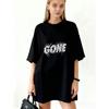 Oversized T Shirt Dress Black Abstract Wave Pattern And Text Graphic Print Casual Streetwear Fashion For Women