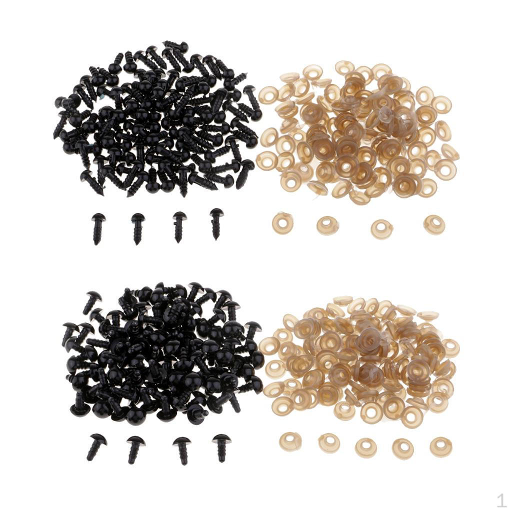 200Pcs Plastic Safety Eyes with Washers for Animal Toy Teddy 7mm 9mm