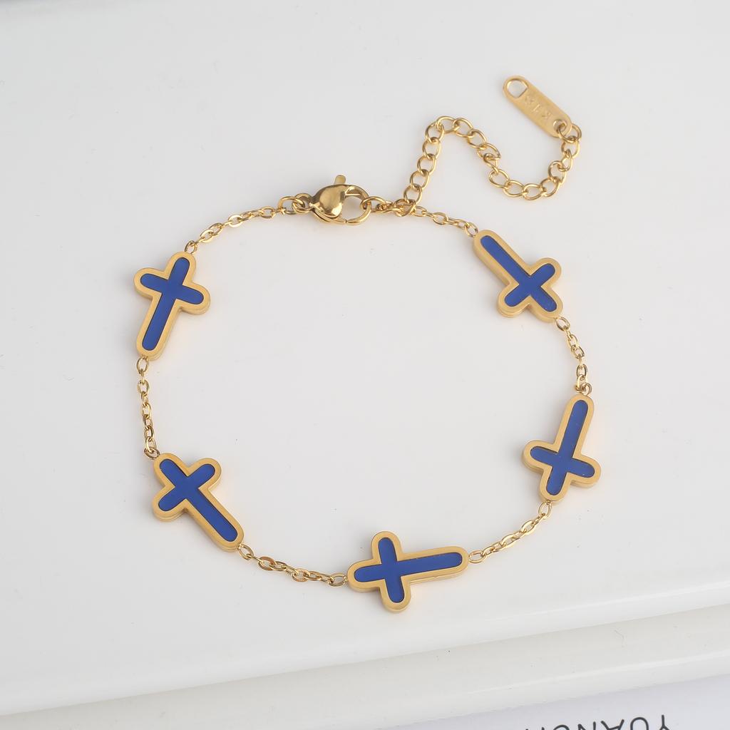 Stylish Stainless Steel Gothic Cross Adjustable Chain Bracelet for Man Woman Simple Daily Party Gold Color Religious Jewelry