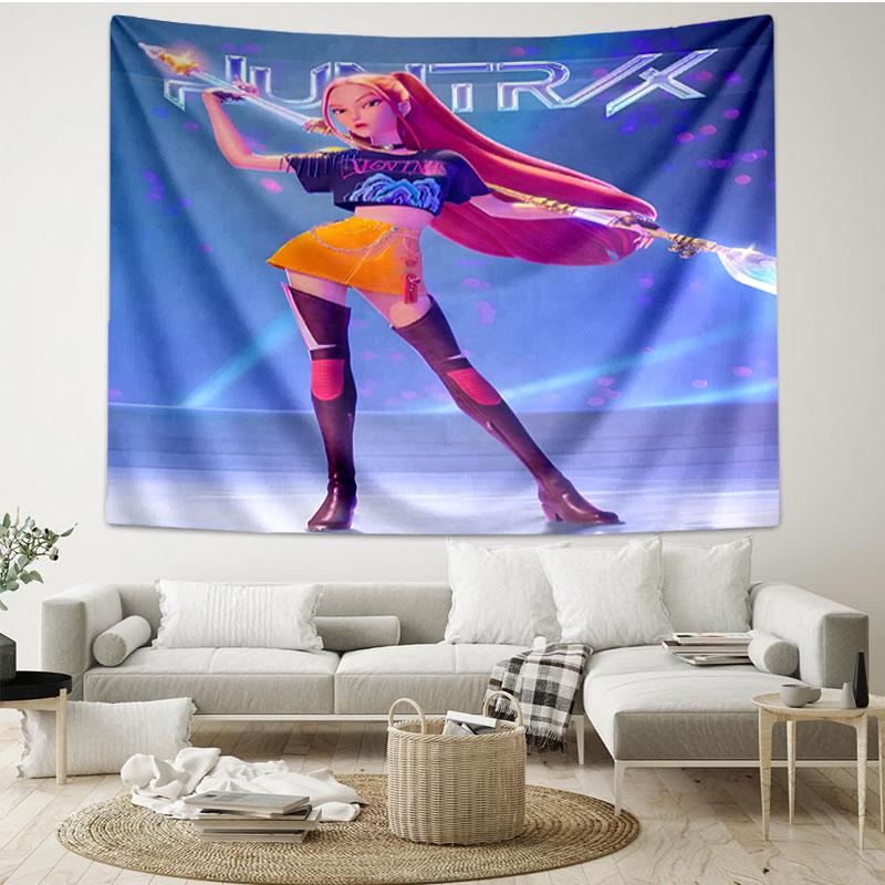 KPop Demon Hunters Print Tapestry - Portable Wall Decor Cloth, for Home, Dorm, Travel, Bedroom, Living Room - Ideal Birthday Housewarming Gift