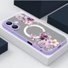 Purple Peony Print Magnetic Phone Case For iPhone 15 16 14 Pro Max 16 PLus 13 12 Pro 11 For Magsafe Wireless Charge  Hard Cover