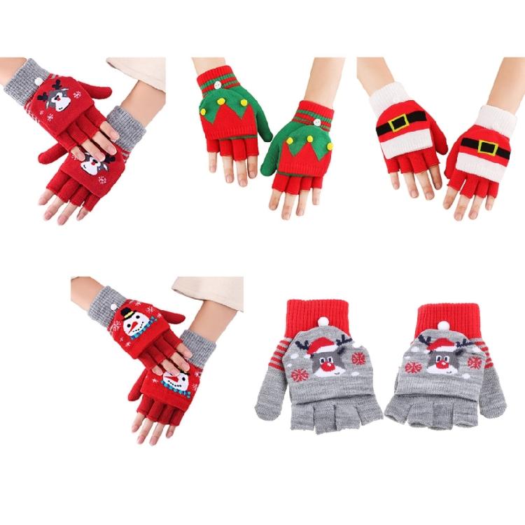 Soft Winter Gloves Warm Mitten Flip Half&Full Finger Christmas Convertible Glove