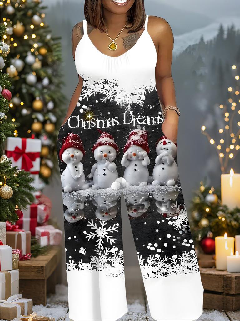 Women's Fashion Jumpsuit, Plus Size Clothing Daily Casual Fashion Wear, Graphic Christmas Printing Design, Party Parties, Christmas Clothing