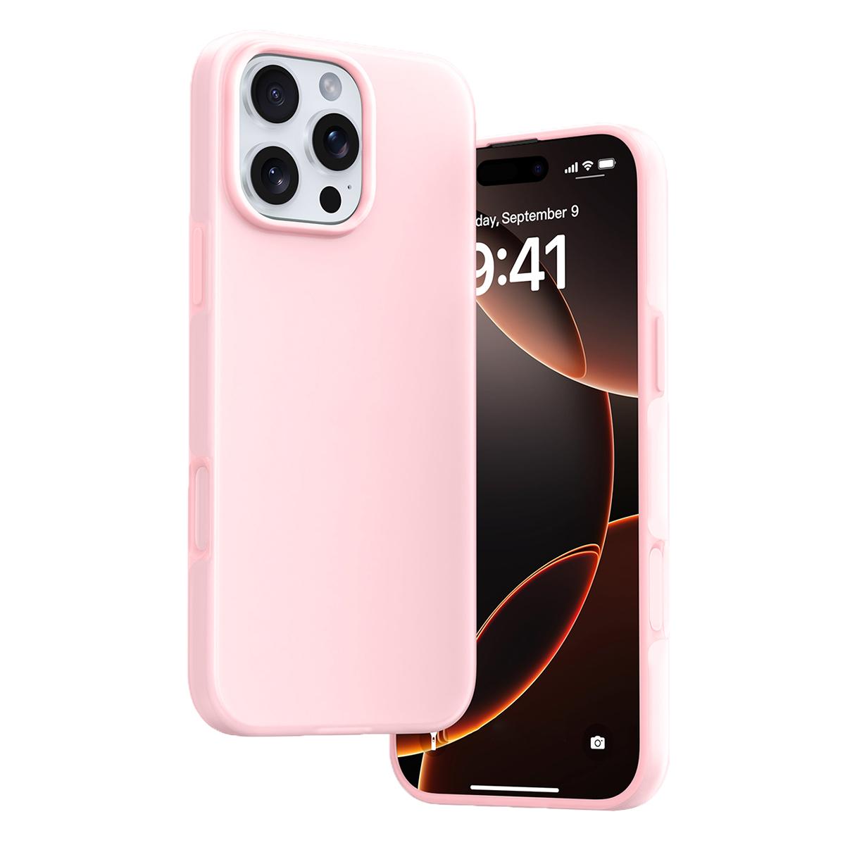 

For iPhone 16 Pro Max Case Heat Dissipation Ice-Transparent Liquid Silicone+PC Phone Cover Pink