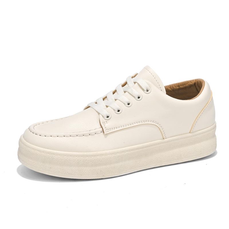 Thick Soled Breathable and Odor Proof Sports Men's Trendy Versatile Soft Leather Casual One Foot White Shoes
