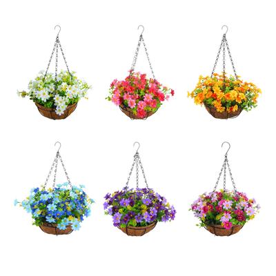 Künstliche Gänseblümchen Blumenkorb Blumengestecke Dekoration Kokosfaser-Auskleidung Blumenkübel Pflanzenhänger für Balkon Garten Hof