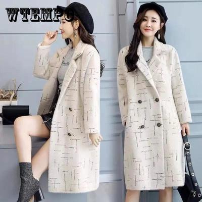 Cappotto in velluto di visone imitazione da donna, nuovo, lungo, trench, autunno, inverno, spesso, caldo, imitazione, cappotto a quadri in visone imitazione