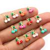 20pcs 10x7mm Stainless Steel Enamel Cherry Cherries Charms Pendant Stainless Steel DIY Jewelry Making Accessories Findings