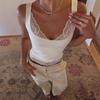 Women's Sleeveless V Neck Tank Top with Lace Trim Slim Fit Soft Fabric Stretchy Casual Summer Shirt