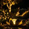 Metal Lotus Solar Garden Light with Crackled Glass Globe Outdoor Decorative Patio Yard Landscape Lamp for Home Villa Ambient Lighting