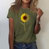 Sunflower Ladies Cute Print Short Sleeve Round Neck Front Shoulder Vintage Short Sleeve Summer Loose Shirt Top