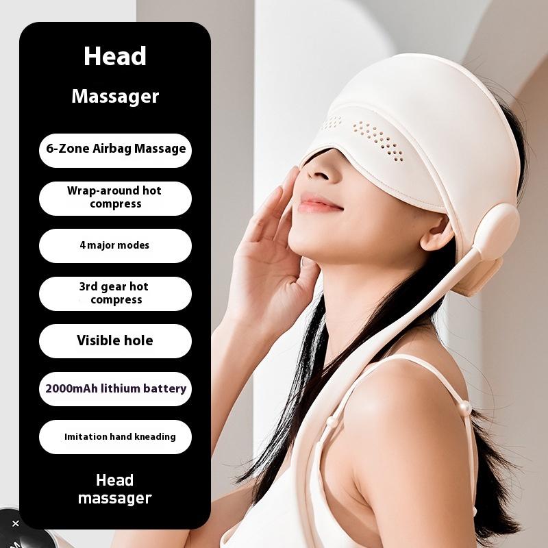 

Airbag compression massager, scalp relaxation sleep aid hot compress cap, home sleep decompression electric head massage helmet білий