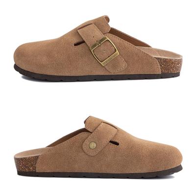Men's Suede Clogs Cork Footbed Clogs for Women Soft Leather Adjustable Buckle Slip-on Potato Shoes Sandals Beach Slippers