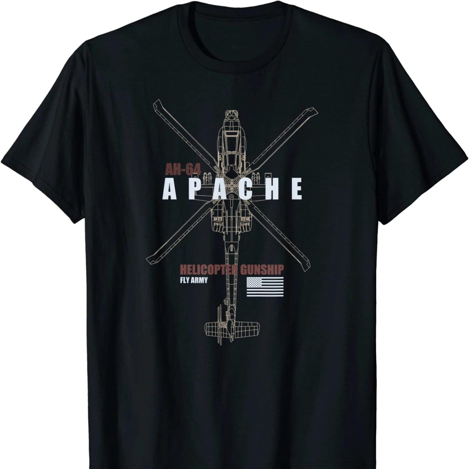 Футболка с изображением ударного вертолета AH-64 Apache Армии США S чёрный