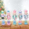 6pcs Festival Wood Soldier Figurines Holiday Nutcrackers Ornament in Soft Color for Creative Party Decoration