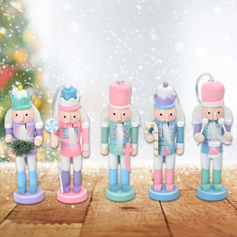 6pcs Festival Wood Soldier Figurines Holiday Nutcrackers Ornament in Soft Color for Creative Party Decoration