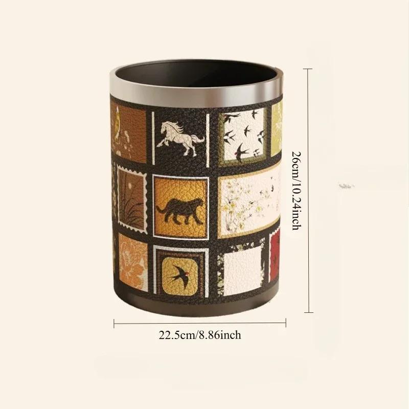 Antique Style Leather Trash Can High Quality Wastebasket Home Living Room Bedroom Trash Bin Wastebasket Home Accessories