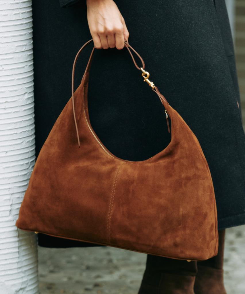 Komorebi Museum B05-5 Cow Leather Buckle Round Hobo Bag_Suede Mocha