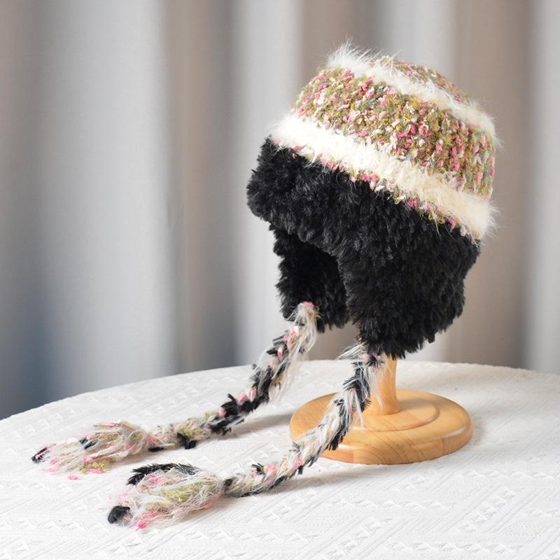 Women Autumn Winter Warm Ear Protector Hat Cold Resistant Imitation Plush Fur Knitted Cap Sweet Cute Multi Color Lei Feng Hat