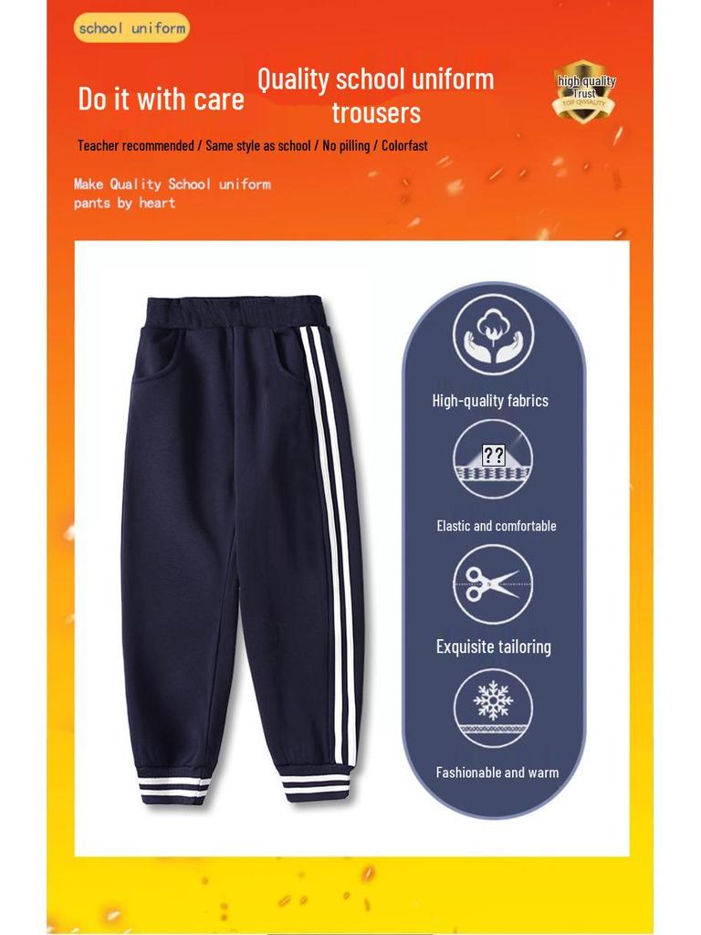 Donkerblauwe fluwelen gevoerde schoolbroek voor kinderen voor Herfst/Winter