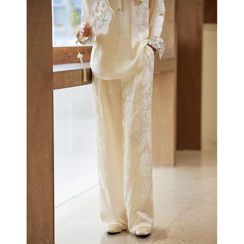 Women s New Chinese Style Jacquard Satin Wide-Leg Pants M бежевый
